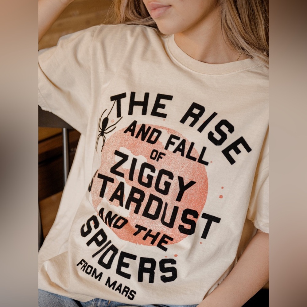David Bowie Ziggy Stardust Flocked Off White Hi-Dive Tee